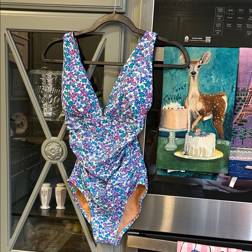 J. Crew Factory Floral One-Piece Swimsuit - Blue and Purple XS NWT